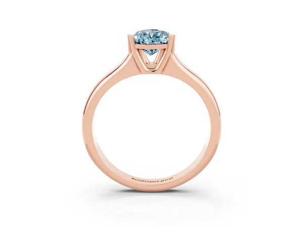 Rose gold Pear Cut Aquamarine Solitaire Ring with Wide Band and Prong Setting