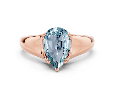Rose gold Pear Cut Aquamarine Solitaire Ring with Wide Band and Prong Setting