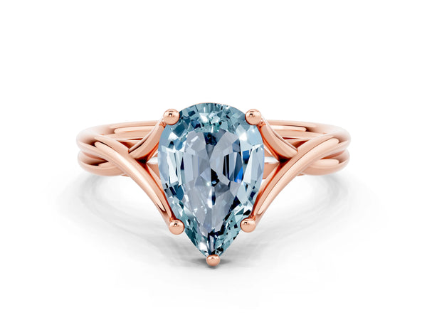 Rose gold Pear Cut Aquamarine Solitaire Twist Band Prong Setting Ring