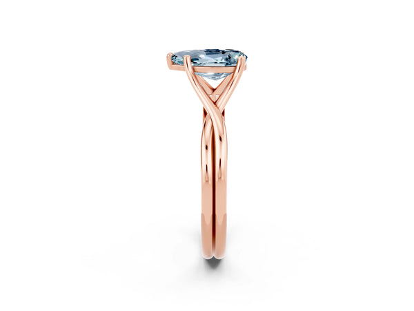 Rose gold Pear Cut Aquamarine Solitaire Twist Band Prong Setting Ring