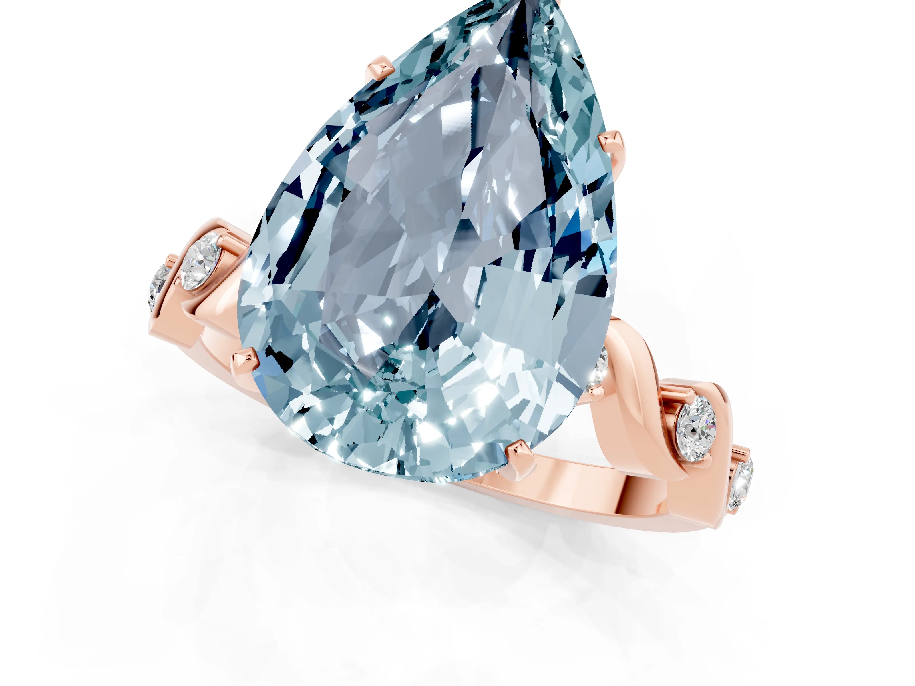 Rose gold Pear Cut Aquamarine Solitaire Twisted Band with Round  Accents and Prong Setting_25