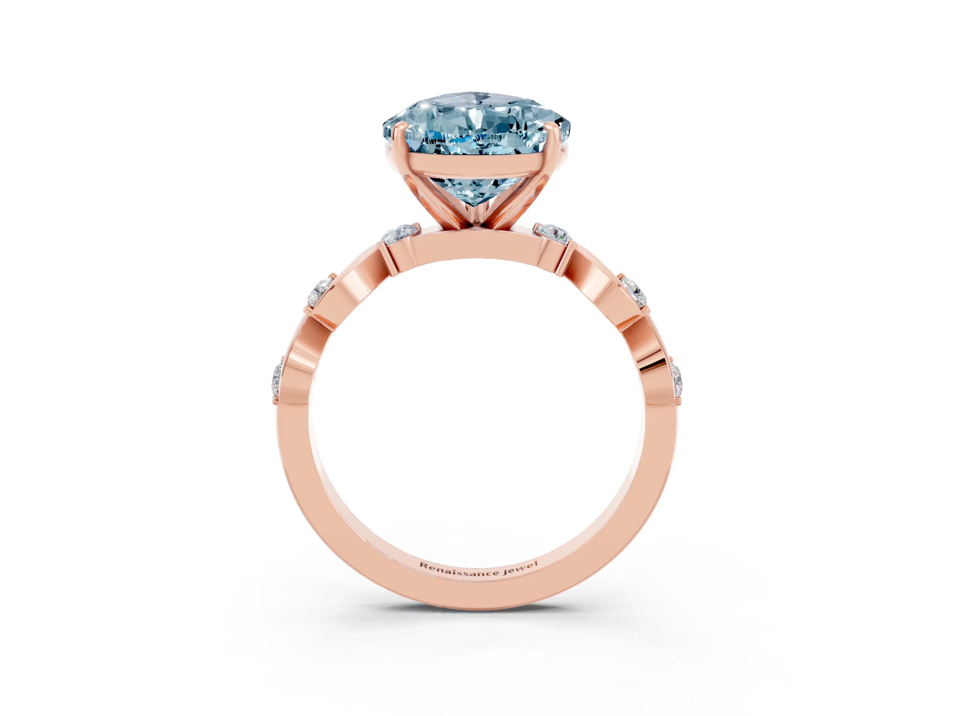 Rose gold Pear Cut Aquamarine Solitaire Twisted Band with Round  Accents and Prong Setting_27