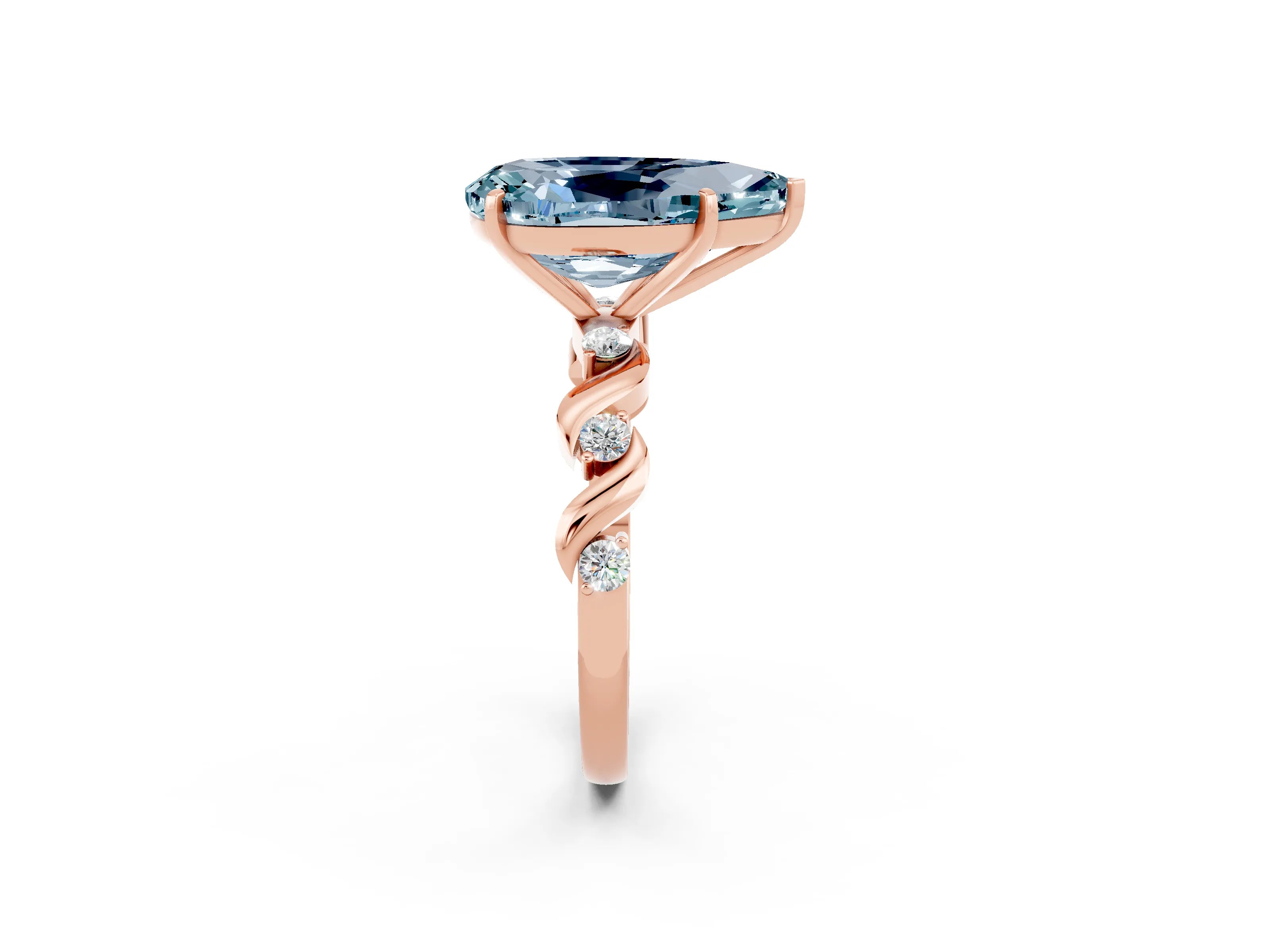 Rose gold Pear Cut Aquamarine Solitaire Twisted Band with Round  Accents and Prong Setting_39