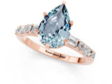 Rose gold Pear Cut Aquamarine Solitaire with Side Baguettes and Channel Set Band_1