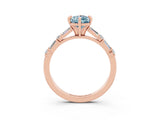 Rose gold Pear Cut Aquamarine Solitaire with Side Baguettes and Channel Set Band_3