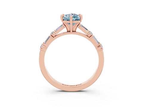 Rose gold Pear Cut Aquamarine Solitaire with Side Baguettes and Channel Set Band_3