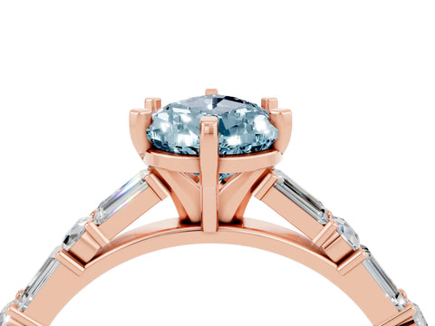 Rose gold Pear Cut Aquamarine Solitaire with Side Baguettes and Channel Set Band_4