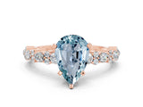 Rose gold Pear Cut Aquamarine Solitaire with Side Stones, Pave Band, Four-Prong Setting_24