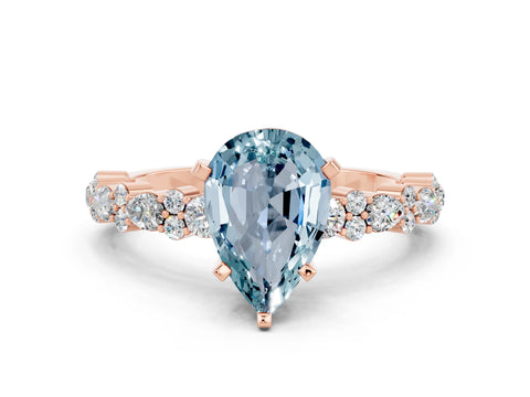 Rose gold Pear Cut Aquamarine Solitaire with Side Stones, Pave Band, Four-Prong Setting_24