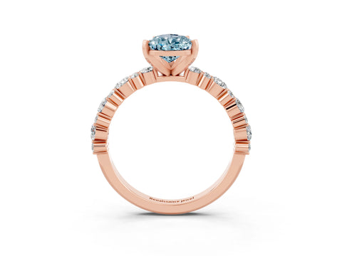 Rose gold Pear Cut Aquamarine Solitaire with Side Stones, Pave Band, Four-Prong Setting_27