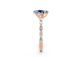 Rose gold Pear Cut Aquamarine Solitaire with Side Stones on a Pavé Band and Four-Prong Setting_2