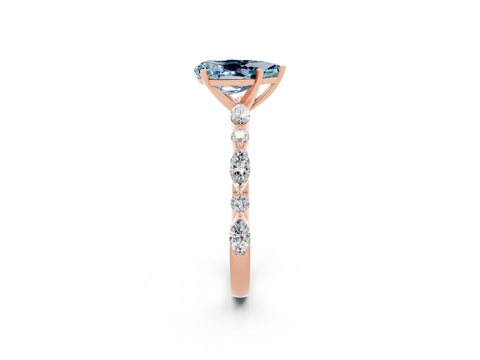 Rose gold Pear Cut Aquamarine Solitaire with Side Stones on a Pavé Band and Four-Prong Setting_2