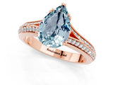Rose gold Pear Cut Aquamarine Split Shank Engagement Ring with Pavé Band_1