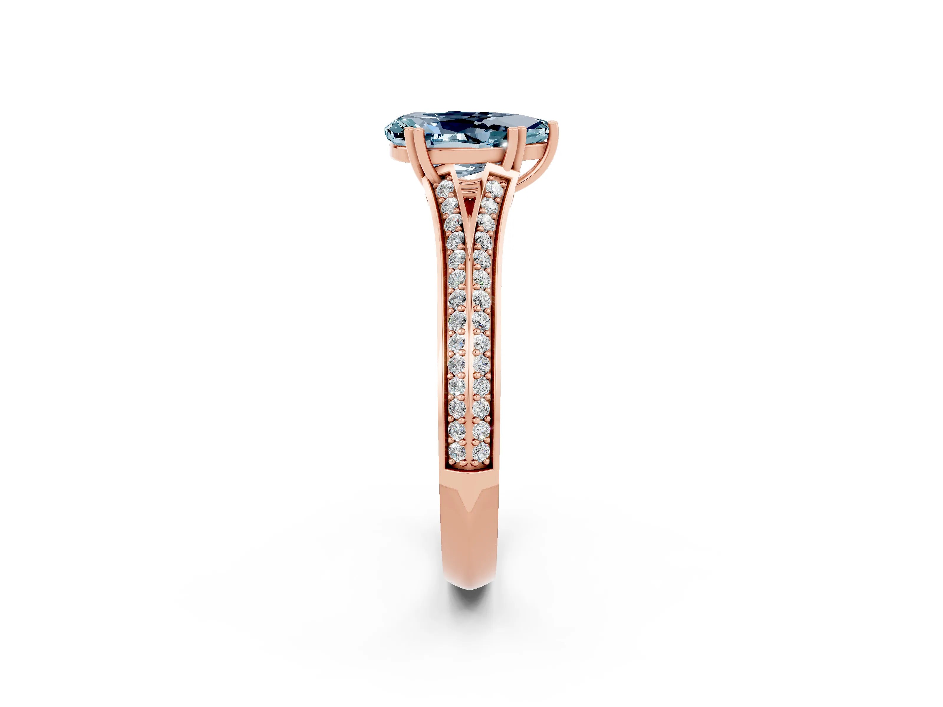 Rose gold Pear Cut Aquamarine Split Shank Engagement Ring with Pavé Band_2