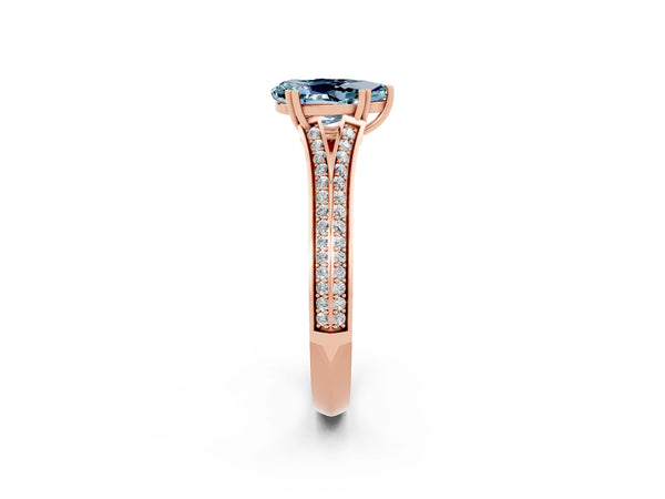 Rose gold Pear Cut Aquamarine Split Shank Engagement Ring with Pavé Band