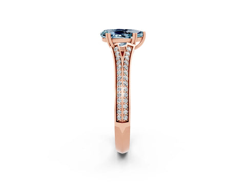 Rose gold Pear Cut Aquamarine Split Shank Engagement Ring with Pavé Band_2
