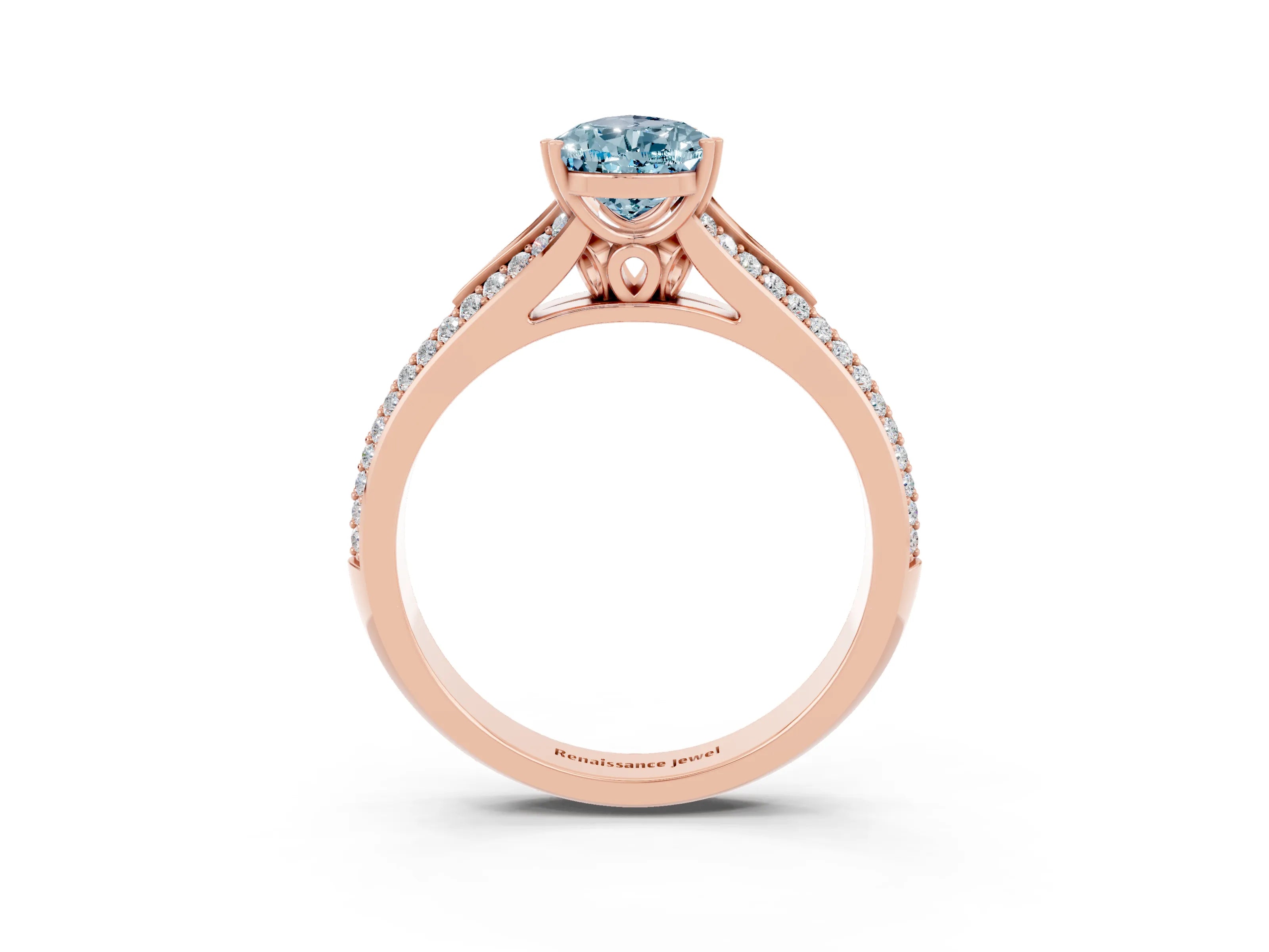 Rose gold Pear Cut Aquamarine Split Shank Engagement Ring with Pavé Band_3