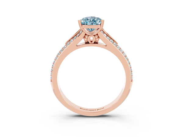 Rose gold Pear Cut Aquamarine Split Shank Engagement Ring with Pavé Band