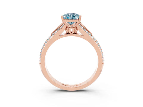 Rose gold Pear Cut Aquamarine Split Shank Engagement Ring with Pavé Band_3