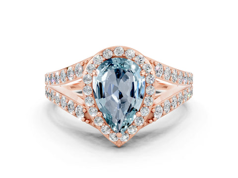 Rose gold Pear Cut Aquamarine Split Shank Halo Ring with Four-Prong Setting_12