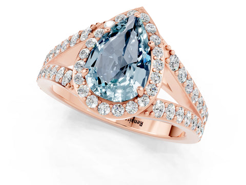 Rose gold Pear Cut Aquamarine Split Shank Halo Ring with Four-Prong Setting_13