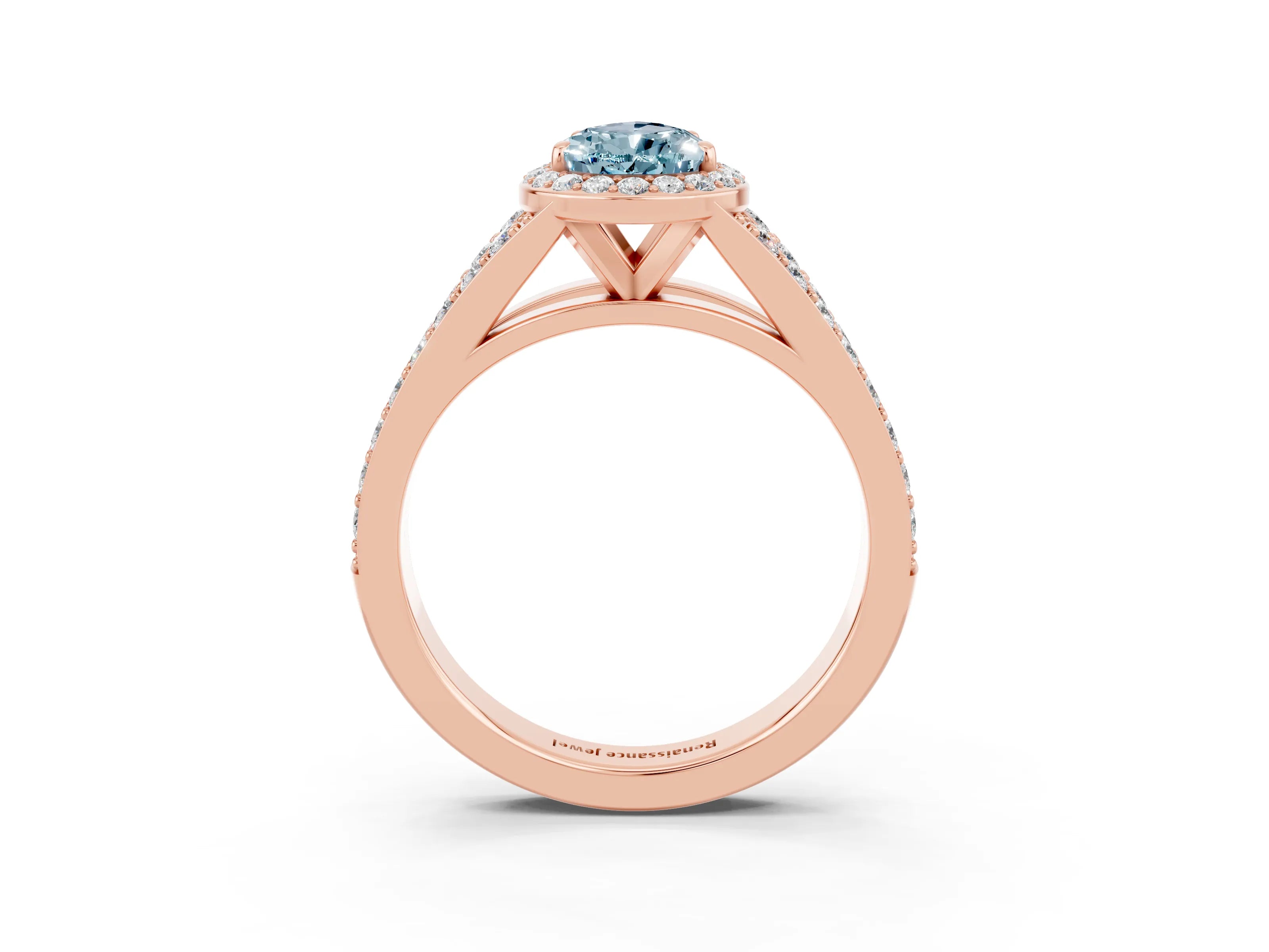 Rose gold Pear Cut Aquamarine Split Shank Halo Ring with Four-Prong Setting_15