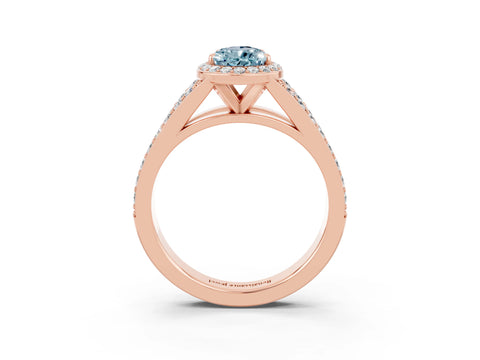 Rose gold Pear Cut Aquamarine Split Shank Halo Ring with Four-Prong Setting_15