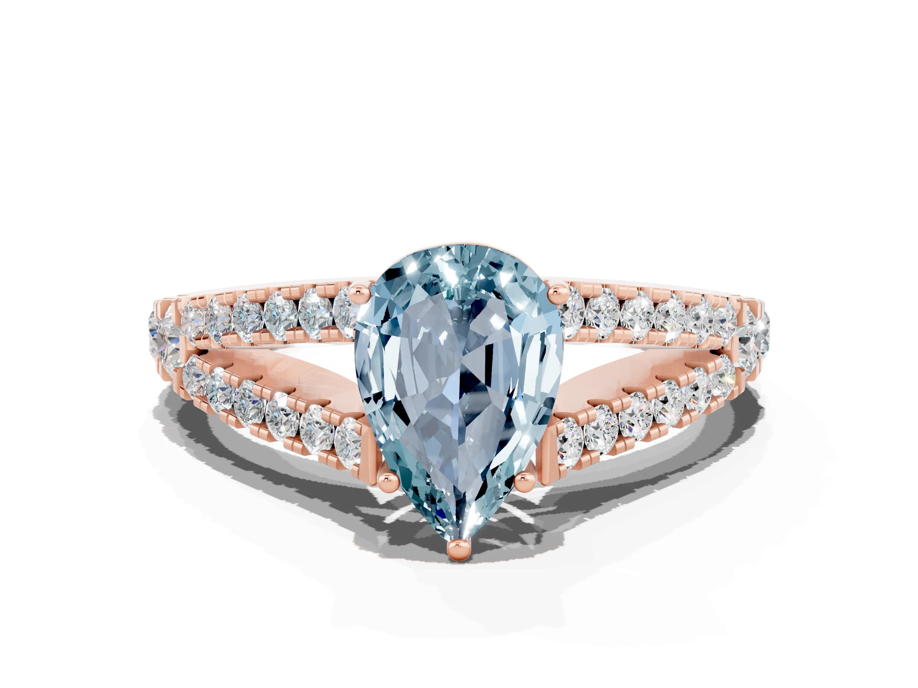 Rose gold Pear Cut Aquamarine Split Shank Pavé Engagement Ring with Four-Prong Setting_12