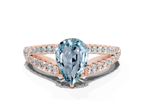Rose gold Pear Cut Aquamarine Split Shank Pavé Engagement Ring with Four-Prong Setting_12