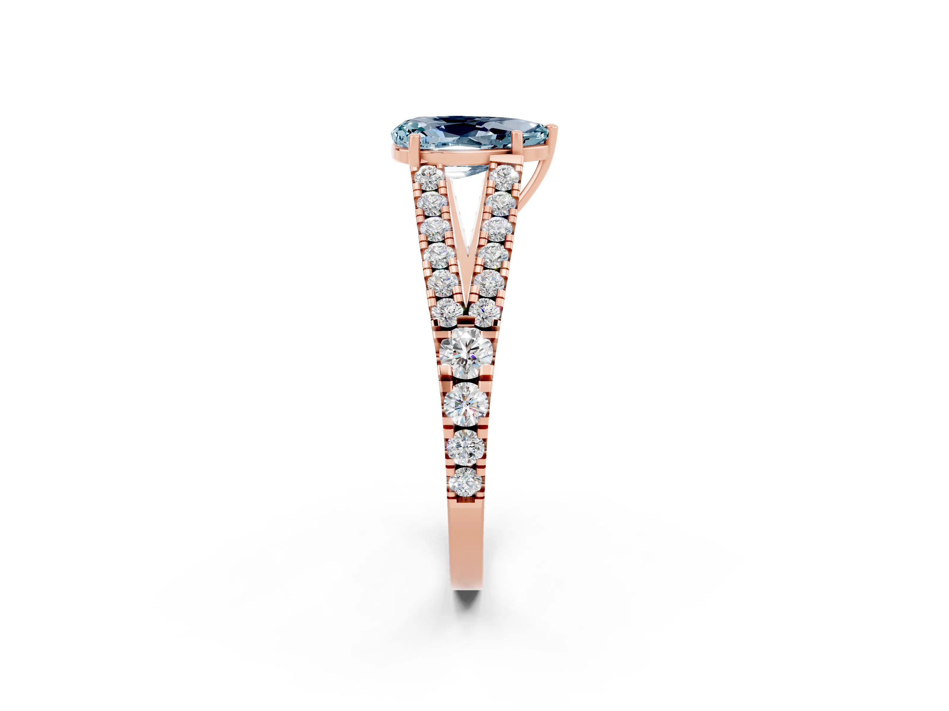 Rose gold Pear Cut Aquamarine Split Shank Pavé Engagement Ring with Four-Prong Setting_14