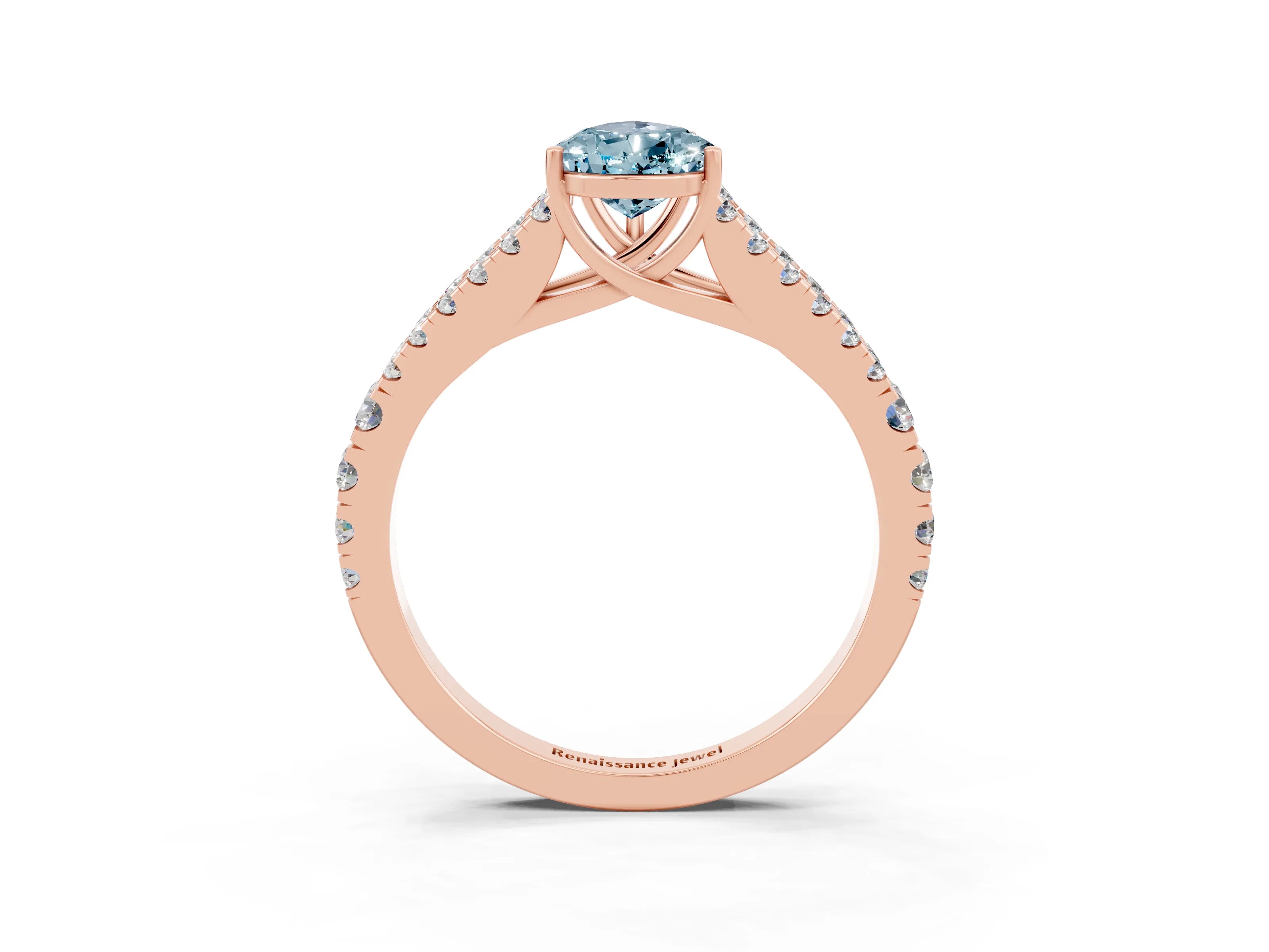 Rose gold Pear Cut Aquamarine Split Shank Pavé Engagement Ring with Four-Prong Setting_15