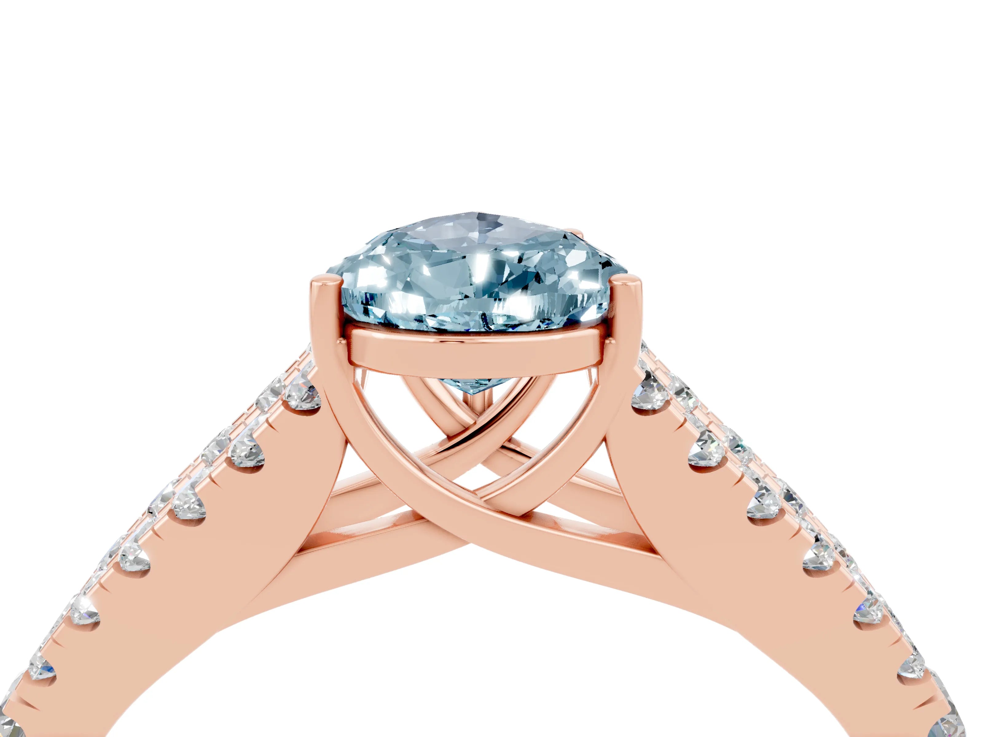 Rose gold Pear Cut Aquamarine Split Shank Pavé Engagement Ring with Four-Prong Setting_16