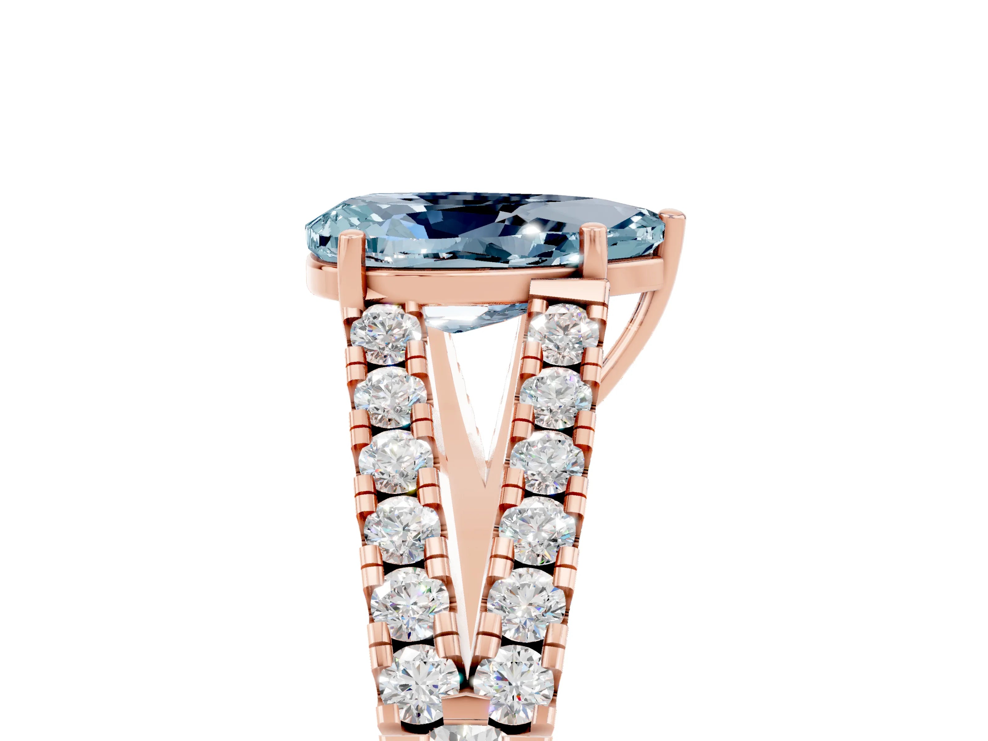 Rose gold Pear Cut Aquamarine Split Shank Pavé Engagement Ring with Four-Prong Setting_17