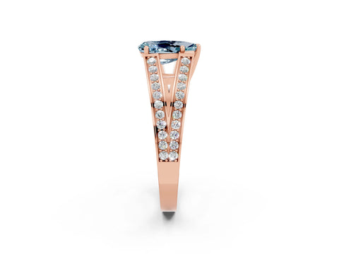 Rose gold Pear Cut Aquamarine Split Shank Ring with Pavé Band and Four-Prong Setting_2