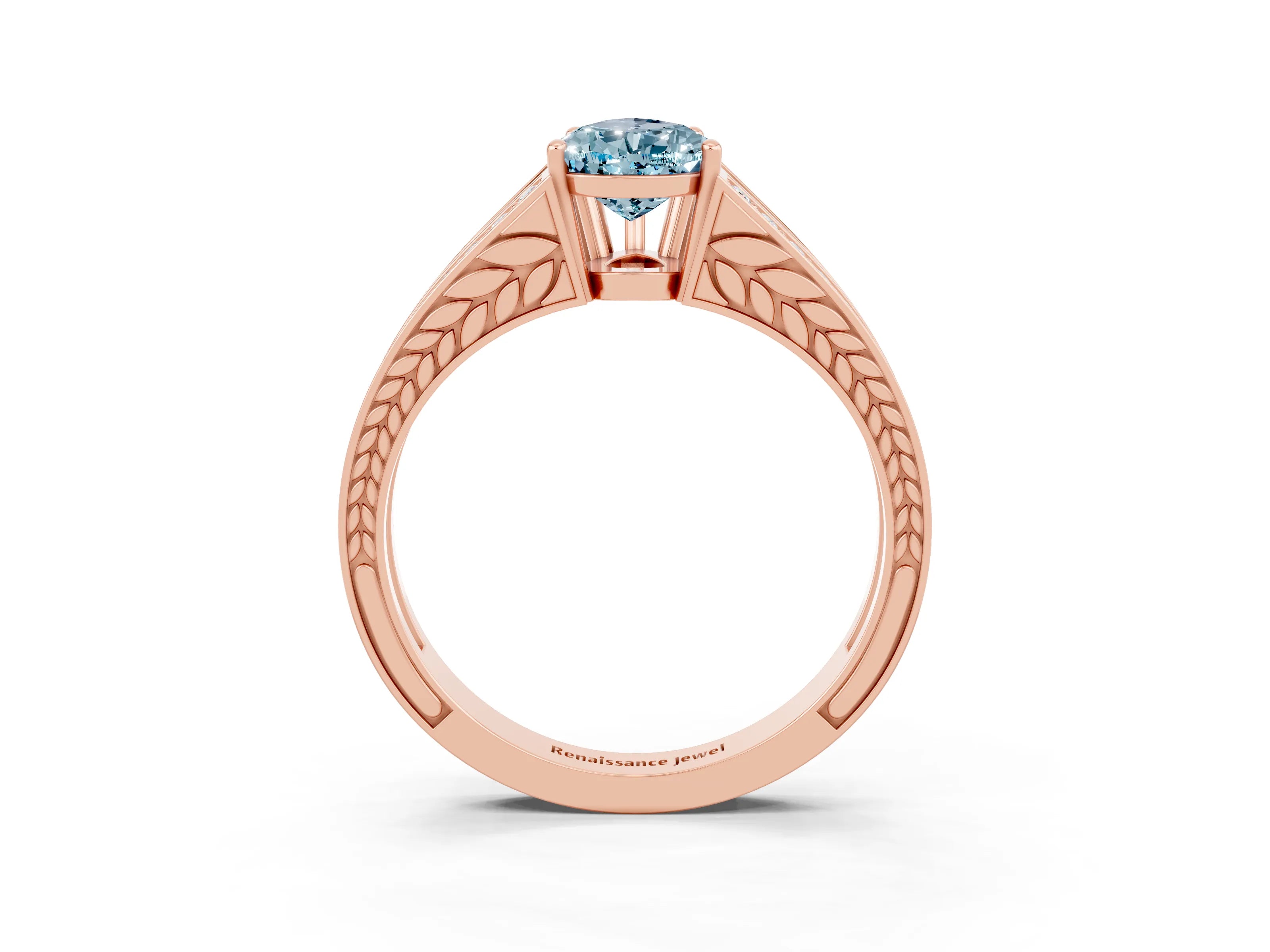 Rose gold Pear Cut Aquamarine Split Shank Ring with Pavé Band and Four-Prong Setting_3
