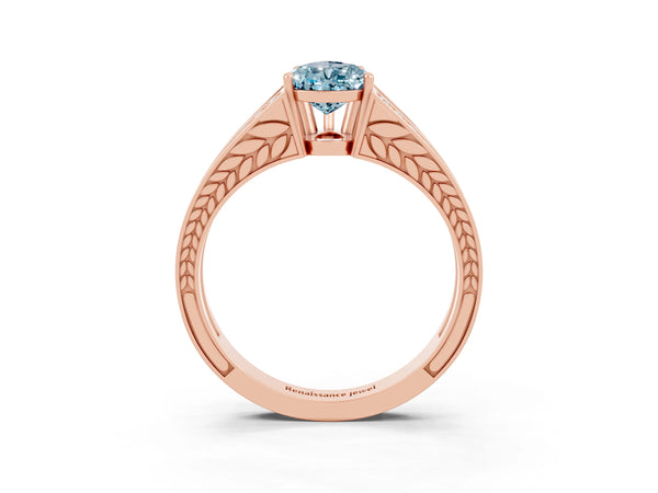 Rose gold Pear Cut Aquamarine Split Shank Ring with Pavé Band and Four-Prong Setting