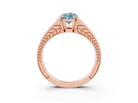 Rose gold Pear Cut Aquamarine Split Shank Ring with Pavé Band and Four-Prong Setting_3