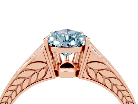 Rose gold Pear Cut Aquamarine Split Shank Ring with Pavé Band and Four-Prong Setting_4