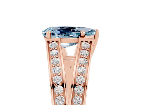 Rose gold Pear Cut Aquamarine Split Shank Ring with Pavé Band and Four-Prong Setting_5