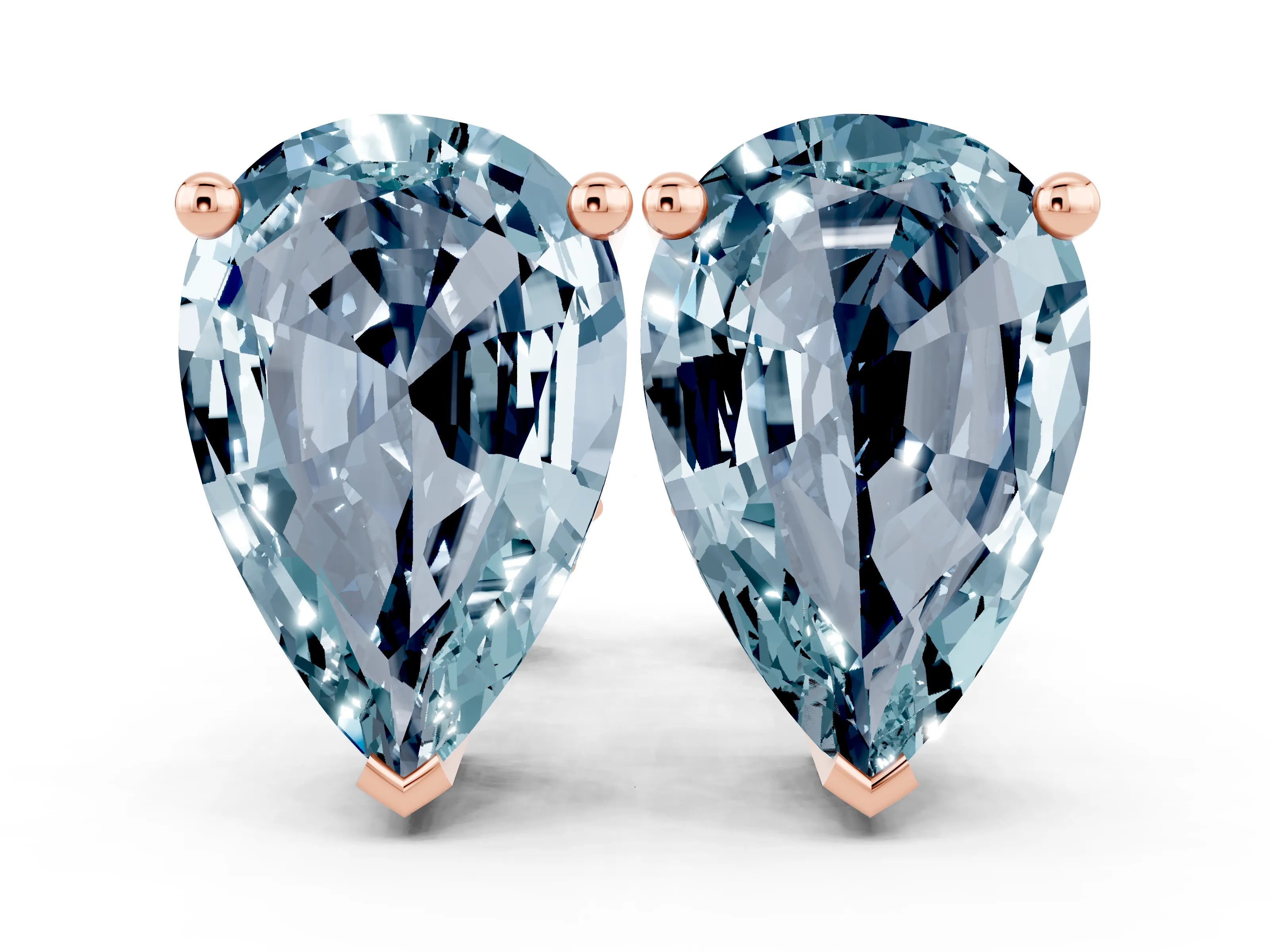 Rose gold Pear Cut Aquamarine Stud Earrings_36