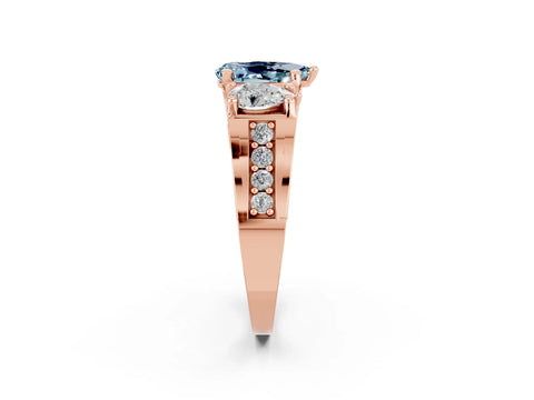 Rose gold Pear Cut Aquamarine Three-Stone Ring with Channel Set Band and Four-Prong Setting_2