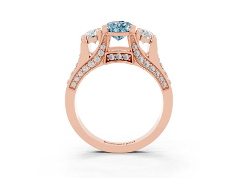 Rose gold Pear Cut Aquamarine Three-Stone Ring with Channel Set Band and Four-Prong Setting_3