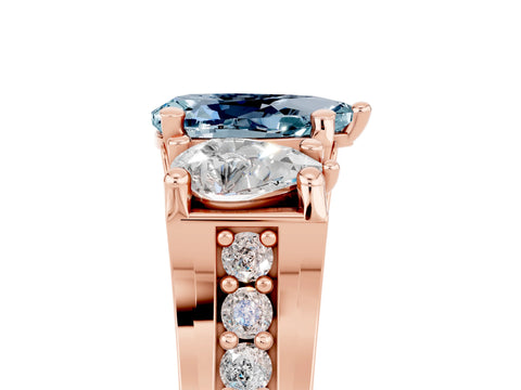Rose gold Pear Cut Aquamarine Three-Stone Ring with Channel Set Band and Four-Prong Setting_5