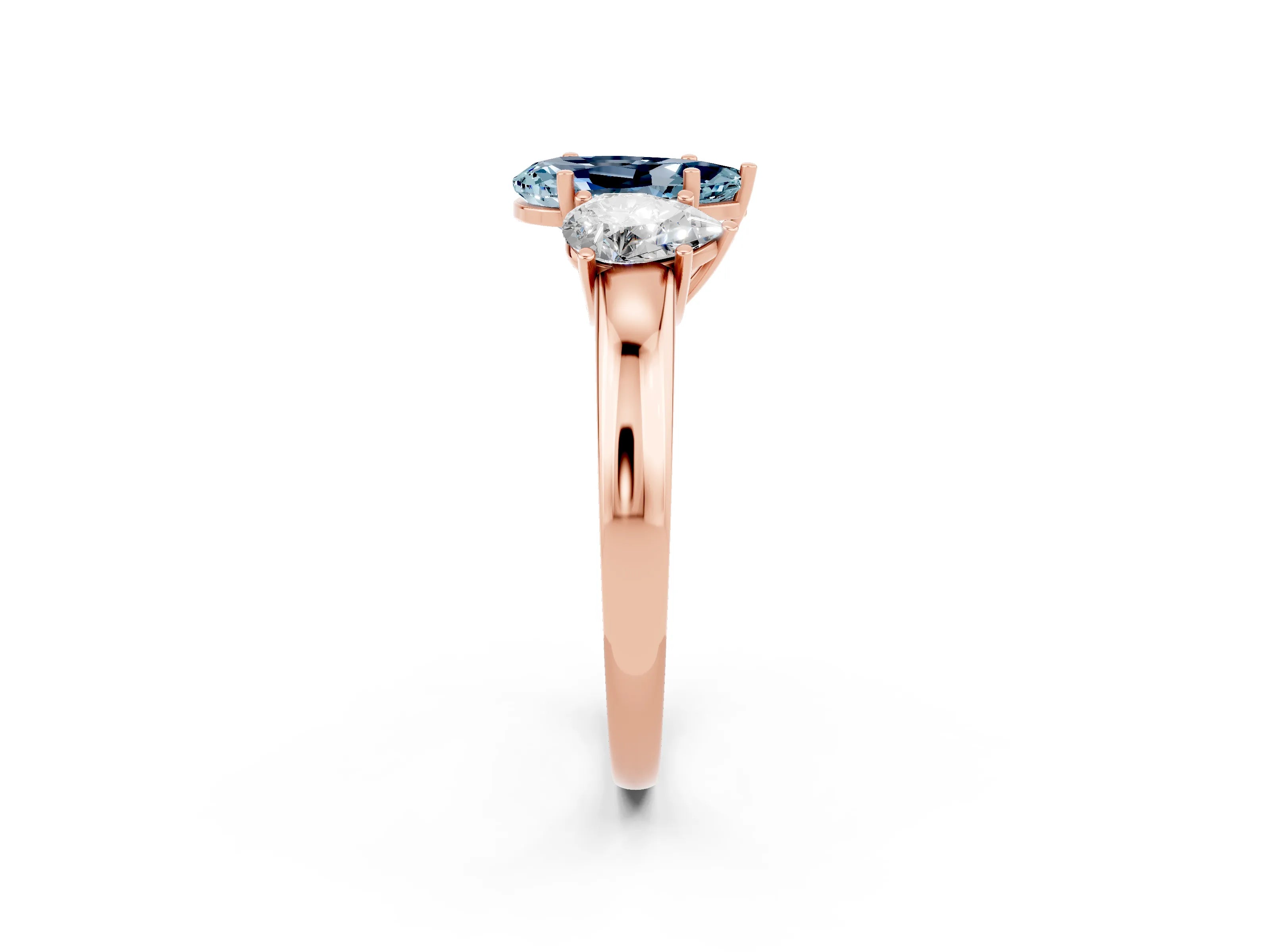 Rose gold Pear Cut Aquamarine Three-Stone Ring with Four-Prong Setting and Classic Band_2