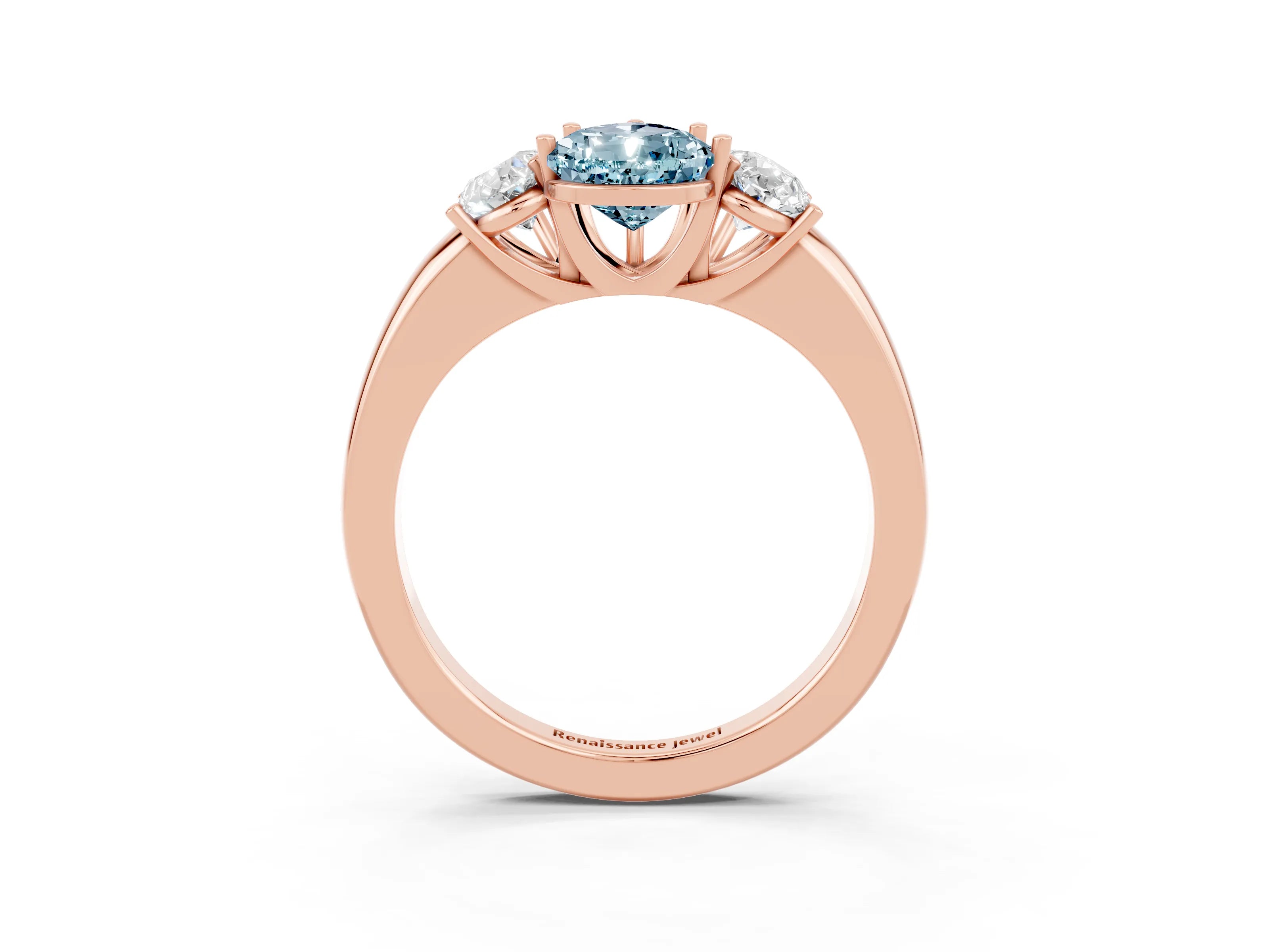 Rose gold Pear Cut Aquamarine Three-Stone Ring with Four-Prong Setting and Classic Band_3
