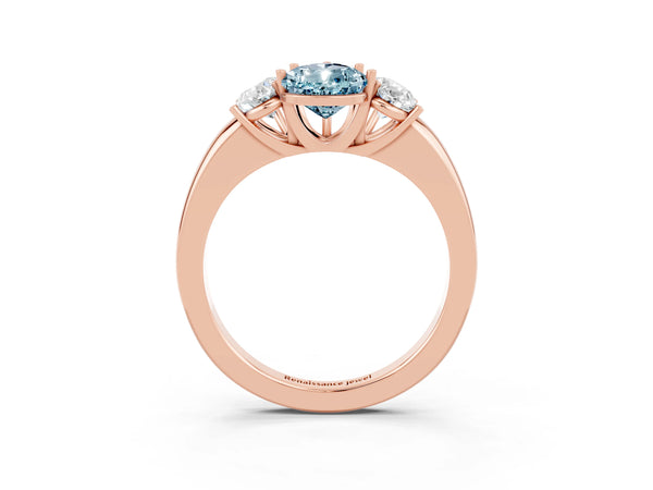 Rose gold Pear Cut Aquamarine Three-Stone Ring with Four-Prong Setting and Classic Band