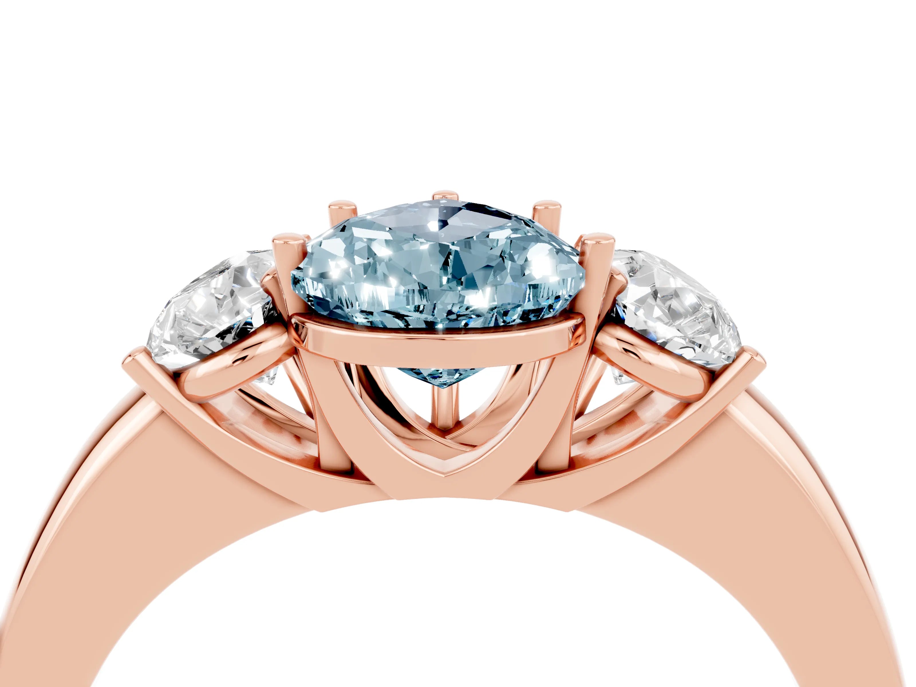 Rose gold Pear Cut Aquamarine Three-Stone Ring with Four-Prong Setting and Classic Band_4
