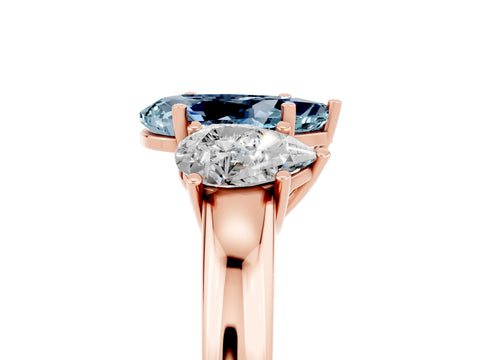 Rose gold Pear Cut Aquamarine Three-Stone Ring with Four-Prong Setting and Classic Band_5