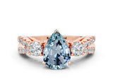 Rose gold Pear Cut Aquamarine Three-Stone Ring with Pavé Split Shank and Four-Prong Setting_12