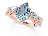 Rose gold Pear Cut Aquamarine Three-Stone Ring with Pavé Split Shank and Four-Prong Setting_13